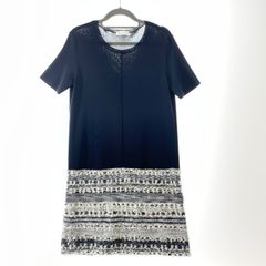 極美品✨Leilian ホワイトレーベル 切り替えワンピース 半袖 ネイビー