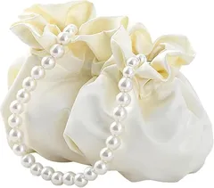 Liebendo 巾着バッグ パーティーバッグ ミニハンドバッグ 結婚式 披露宴 二次会 浴衣 フォーマル 小さめ 軽量 レディース(ホワイト)