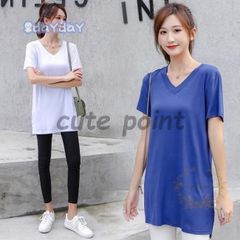 Tシャツ 夏 レディース 半袖Tシャツ ヒップ丈 ゆったり 無地Tシャツ 半袖 サマーTシャツ Vネック カットソー ゆったりTシャツ 夏Tシャツliu