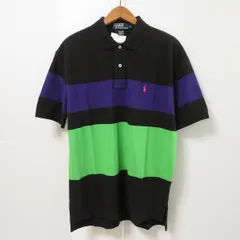 #snc ポロラルフローレン POLO RALPH LAUREN ポロシャツ M 黒 紫 緑 半袖 ボーダー 刺繍 ロゴ メンズ [898899]
