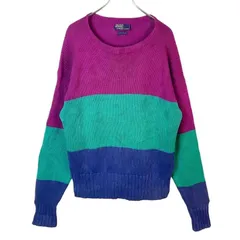 90s00sポロバイラルフローレンPolo By Ralph Laurenコットンニットセーターボーダー青ブルー緑グリーン紫パープルy2kレトログランパコアグランマコアvintageヴィンテージ50726