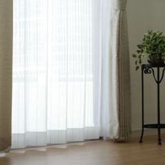 【防虫加工】レースカーテン　ホワイト　縦ストライプ　巾190cm×丈183cm 1枚入り