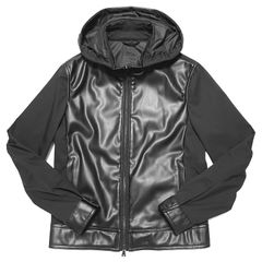 EMMETI エンメティ レザー / JURI HOODIE ユリ フーディ テックレザー ナイロン コンビ フーデッドブルゾン ブラック / メンズ イタリア ライダース