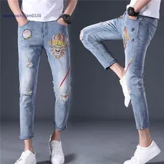 デニムパンツ メンズ 刺繍ジーンズ ファッション デニムジーンズ ストレッチパンツ カジュアルパンツ ボパンツ ジーンズ おしゃれ お兄系