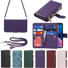 【新着商品】ストラップ付き カード コインポケット ICカード 収納 財布型 手帳型 小銭入れ iPhone14 縄掛けケース ファスナーポケット付き 14 iPhone PUレザー ケース アイフォン14 6色パープル Eastwave