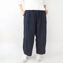 ワッシャー ダンプ デニム サーカス パンツ (ネイビー) レディース ボトムス 大きめシルエット ワイド カジュアル