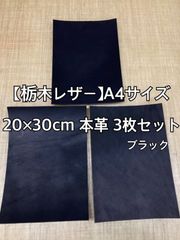 【栃木レザー】革 ハギレ A4サイズ ブラック 3枚セット 端革 カラーヌメ革【国産本革】