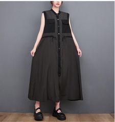 モード系  個性派  ノースリーブワンピース   夏もの  こくしょく 大きいサイズ　レディース　春夏秋　ワンピース　ノースリーブ　ロング