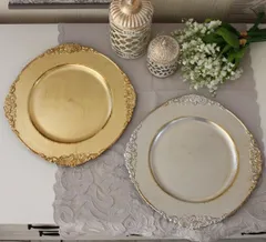 シャビーラウンドトレー （ゴールド・シルバー） アンダープレート ディスプレイ トレー アンティーク風 antique アンティーク ディスプレイトレイ フレンチトレー シャビーシック 輸入雑貨 おしゃれ お盆 モダン