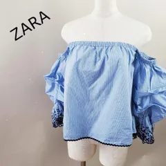 ザラベーシックZARAオフショルダープルオーバーストライプライトブルーＵＳ-Ｍ