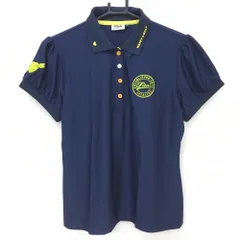 ★SALE価格★【超美品】フィラゴルフ 半袖ポロシャツ ネイビー×イエロー ハート ロゴ刺しゅう  レディース L ゴルフウェア FILA GOLF