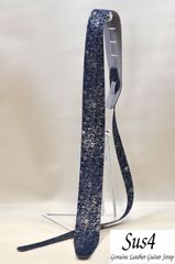 ハンドメイド　国産 本革ギターストラップ（スタンダードタイプ) ネイビー　シルバー加工