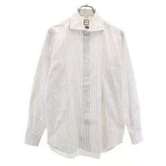 BEAMS F ビームスエフ 日本製 ストライプ柄 長袖 スリムフィット コットンシャツ 15 3/4 40 ホワイト メンズ 古着