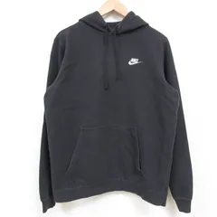 M/古着 ナイキ NIKE 長袖 スウェット パーカー メンズ ワンポイントロゴ 黒 ブラック 25may13 中古 スエット トレーナー トップス
