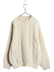 【お得なクーポン配布中!】 TIVOLI フィッシャーマン ウール ニット セーター レディース S / アランニット ケーブル ローゲージ 無地 生成り クルーネック ナチュラル