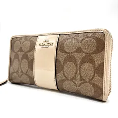✨良品✨ COACH コーチ 長財布 ラウンドファスナー 馬車金具 シグネチャー 総柄 バイカラー ゴールド金具 ロゴ型押し カードケース 小銭入れ 定期入れ PVCレザー レディース ホワイト 白色 ベージュ 肌色