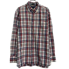 TOMMY HILFIGER 長袖 チェックシャツ XL ホワイト レッド ブルー トミーヒルフィガー ボタンダウン ロゴ 古着卸 アメリカ仕入 a702-5510