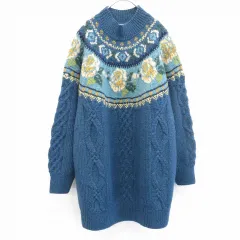 ローラアシュレイ LAURAASHLEY ニット セーター ロング ハイネック 花刺繍 w922057iのサムネイル