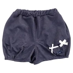 ☆ ネイビー ☆ 110cm ☆ EKUBO りぼんデニムニットショートパンツ デニム ショートパンツ 女の子 キッズ 短パン ハーフパンツ バルーンパンツ リボン レース りぼん 後ろポケット デニムニット かわいい おしゃれ 可愛い ガールズ 子供服