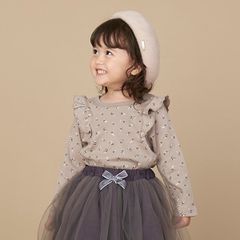 petit main オーガニック 肩フリル花柄長T