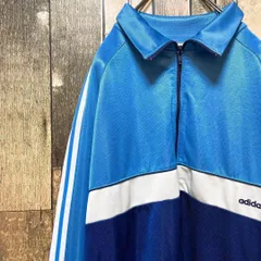 《90年代当時物》アディダス adidas 青☆ジャージ XL 刺繍ロゴ デカロゴ ビッグロゴ ワンポイントロゴ トレフォイル 90's 90s 万国旗タグ トラックジャケット ビッグシルエット ブルー zr5