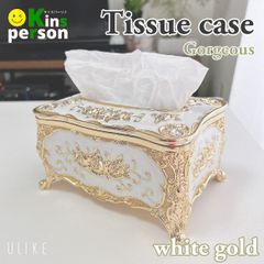 ラスト1点 新品  ロココ調 薔薇リーフ立体装飾ティッシュケース ホワイトゴールド ヨーロッパ風 エレガント 高級感 インテリア家具