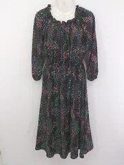 ◇ N. Natural Beauty Basic 花柄 長袖 膝下丈 ワンピース サイズM ブラック ピンク系 マルチ レディース P  【中古】 【1210070006270】