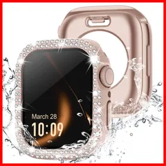 【在庫限定】マットローズゴールド 女性専用 お洒落 41mm 41mm 7に対応 8 Series ケース iWatch IP68完全防水 一体型 保護フィルム付き ダブルダイヤモンド 防水ケース カバー カバー Watch Apple キラキラ アップルウォのサムネイル