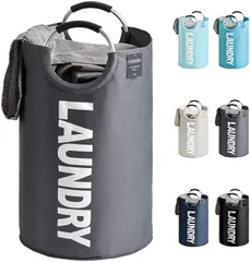 新品 YOUDENOVA ランドリーバスケット 大容量82L せんたくかご 85％防水性 折りたたみ 撥水加工 耐荷重15KG 洗濯物入れ 取っ手付き ランドリーバッグ 衣類収納 寝室 脱衣所 リビング クローゼット内 幅38×高さ72（cm） (グレー、82