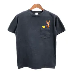 90年代 USA製 Disney ディズニー くまのプーさん ポケットＴシャツ キャラクター ブラック (メンズ MEDIUM) 中古 古着 R5661