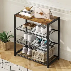 【人気商品】棚 靴入れ おしゃれ スリム 収納 省スペース 靴 玄関 靴箱 靴置き オープンシェルフ スチール ブラック 幅60 4段 下駄箱 靴棚 シューズラック Potphiee