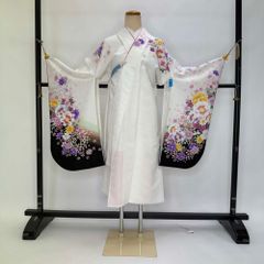 二尺袖 単品 卒業式着物 白 裄68cm Lサイズ  袴用着物 化繊 中古 4545