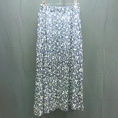 ◇ GLOBAL WORK グローバルワーク 花柄 サテン ウエストゴム ロング プリーツ スカート サイズL ネイビー レディース E  【1304050031632】