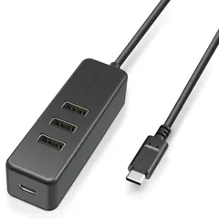 【数量限定】60W対応 PD Type-C×1ポート USB ケーブル30cm 2.0×3ポート USB-A マグネット付 Type-C ブラック USBハブ U2HC-T431PBK エレコム