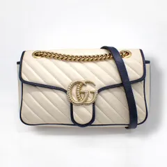 GUCCI グッチ GGマーモント ショルダーバッグ レザー チェーン マトラッセ キルティング ネイビー ホワイト アンティークゴールド レザー 443497 525040 4005
