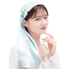 [COCOSILK] シルク ナイトキャップ ロングヘア用 シルクキャップ 筒型 ナイトキャップ ロング 髪 シルク100% 筒 ロングヘア 筒状 ヘアキャップ (60cm, Free Size, ライトブルー)