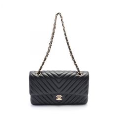 シャネル CHANEL ショルダーバッグ シェブロン Vステッチ Wフラップ ブラック その他 Vステッチ チェーンショルダー レディース Used A