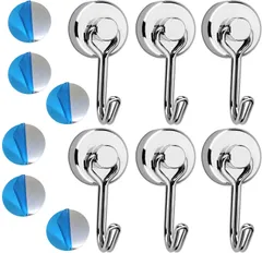 【6個セット】マグネット フック 磁石付き ステンレス製 錆びない 垂直耐荷重5kg 水平耐荷重3kg 直径20MM 防腐食 冷蔵庫 玄関 キー ホルダー キッチン オフィス 浴室 お風呂 壁掛け用