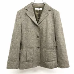 古着 23区 ニジュウサンク テーラードジャケット 総裏地 無地 長袖 ウール100% 40 メランジ ブラック×グリーンカーキ×オフホワイト カーキ系 レディース