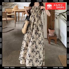 花柄 キャミワンピース 胸元シャーリング Aラインワンピース レディース ハイウエスト ロングワンピース 大人可愛い 10代 20代 30代 リゾートワンピース 着やせ サロペットワンピ 夏 フラワー柄 ワンピース ノースリーブワンピ CH80MYI-001