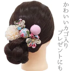 髪飾り 成人式 つまみ細工 振袖 前撮り 袴 花 浴衣 夏祭り 花火大会 ５点セット 白 ピンク 和柄 花 籠 浴衣 かんざし 卒業式 No.9-3873