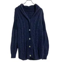 ニット セーター カーディガン レディース M～ ネイビー ショールカラー ケーブル 古着卸 アメリカ仕入 a612-7217