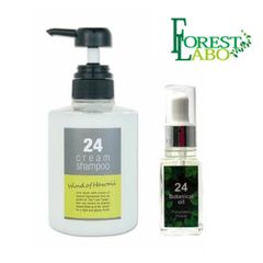 【頭皮＆ヘアーしっとりセット】フォレスト・ラボ 24クリームシャンプー 400ml＆24ボタニカルオイル 20ml Temptaion Flower【金運招き猫シール付】泡立たない ヘッドスパ スカルプ 植物オイル 美容オイル 国産 フォレストラボ