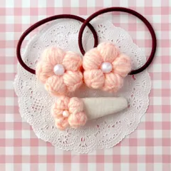 お花のヘアゴム＆パッチンピン シェルピンク《3個セット》ラプティフルール キッズ キッズヘアアクセサリー キッズピン ヘアゴム キッズヘアゴム ヘアアクセサリー ヘアアクセ 結婚式 入学式 卒業式 発表会 パッチンピン ぱっちんピン スリーピン