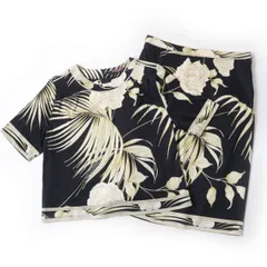 極美品☆正規品 LEONARD FASHION レオナール ファッション コットン100％ 花柄 半袖カットソー×スカート/セットアップ 黒×ゴールド LLのサムネイル