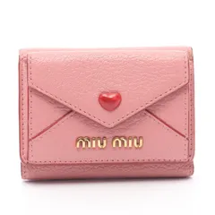 ミュウ ミュウ Miu Miu 三つ折り財布 MADRAS LOVE 5MH021 ピンク/レッド レザー 三つ折財布 レディース Used A