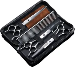NOELAMOUR トリミング ハサミ ステンレス セット 犬 猫 スキバサミ ペット トリミングシザー 収納ケース付き 6点セット