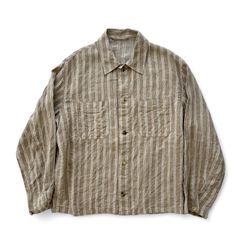 値下 HEUGN ユーゲン リネン ジャケット CPO HEUGN ユーゲン Ian CPO イアンCPO リネンストライプ柄シャツ