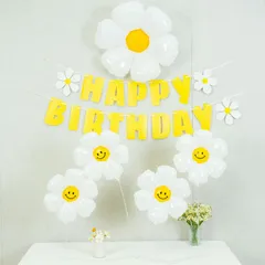 誕生日 飾り バルーン 風船 バルーンスタンド付 パーティー ガーランド 花 ハッピーバースデー 女の子 子供 室内装飾 写真撮影 デコレーション (ホワイトデイジー)