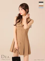 キャメル [DE3395-GY-2508]Lサイズあり【DEA./ディア】ビッグカラー/ ノースリーブ/ プリーツ/ フレア/ ミニドレス/ キャバドレス